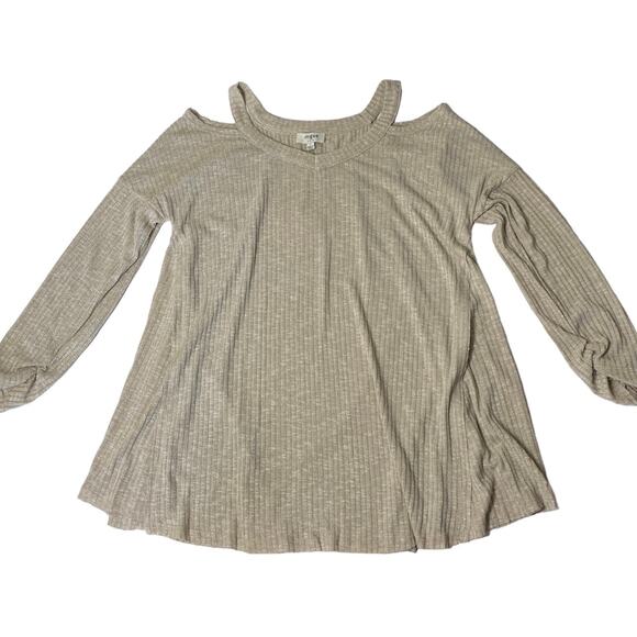 UMGEE NWT Beige Long Sleeve Cold Shoulder Sweater Blouse Large - Picture 1 of 8
